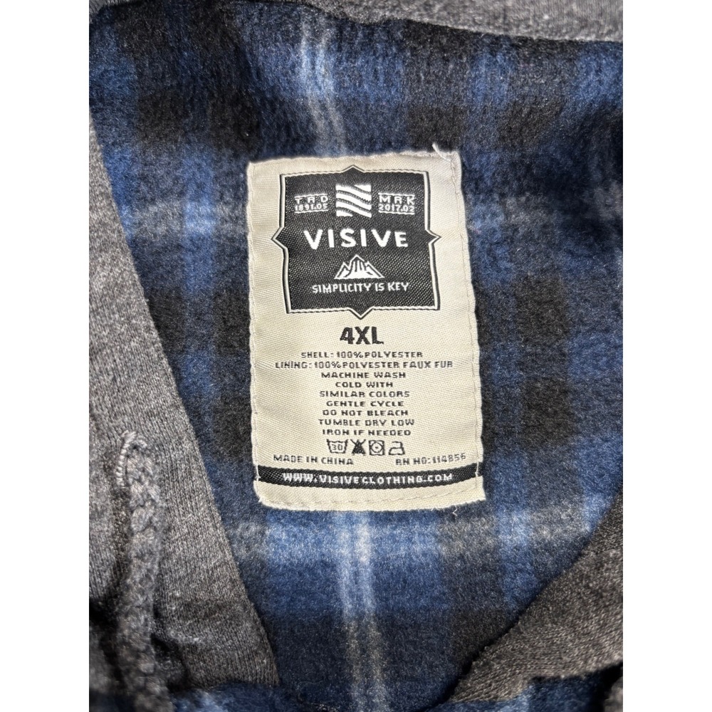 Visive Hooded Fleece Shirt Jacket Mens 4XL Blue Plaid Sherpa Lined - Picture 3 of 5